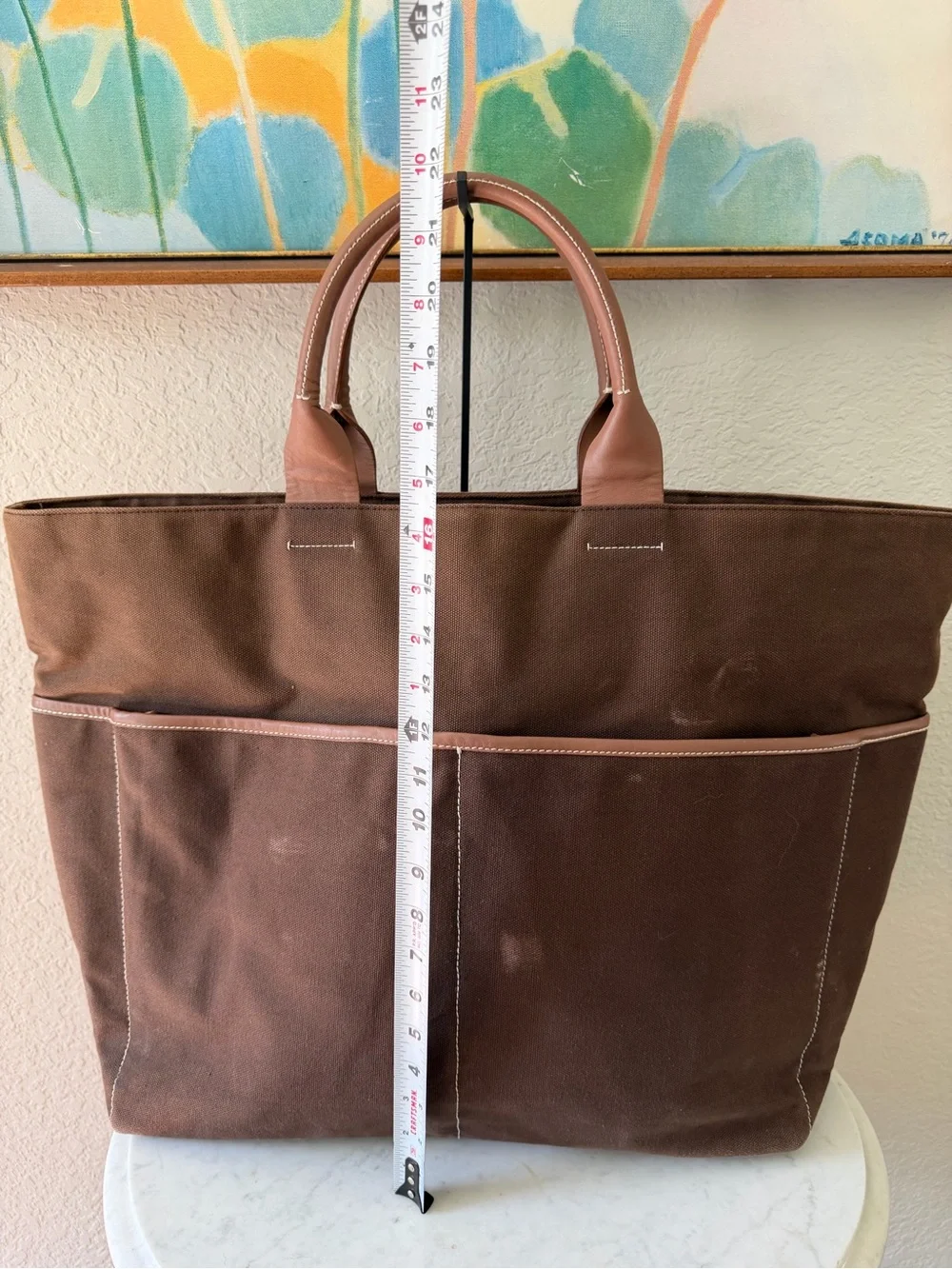 Vintage 2003 Gap Brown Canvas Leather Trim Oversized Tote Weekender Bag